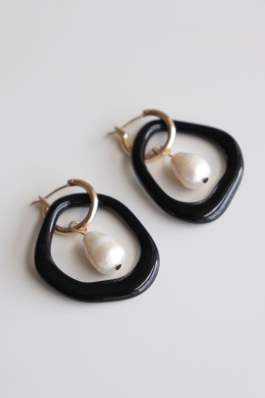 Arp Pearl and Porcelain Hoops - Black